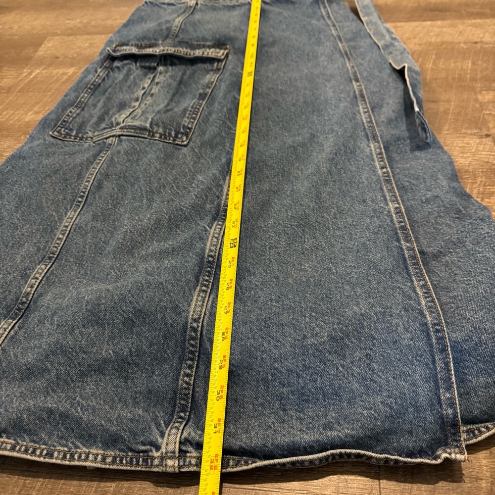 ZARA Blue Denim Cargo Wrap Maxi Skirt with Belt Waist - Picture 2 of 6